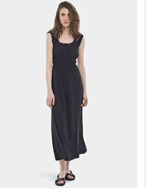 NWOT The Kooples Smocked Waist Ruffle Black Maxi Dress